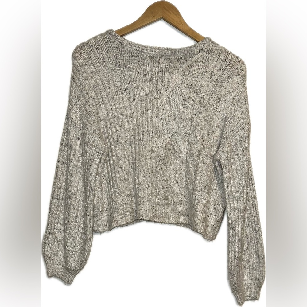 Moon & Madison Light Blue Cropped Bell Sleeve Knit Sweater